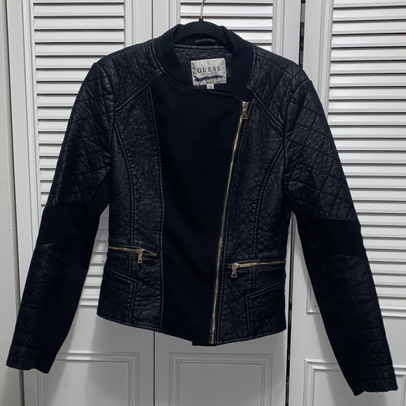 GUESS Early 2000s Faux Black Leather Jacket with Quilted Design - Picture 2 of 8